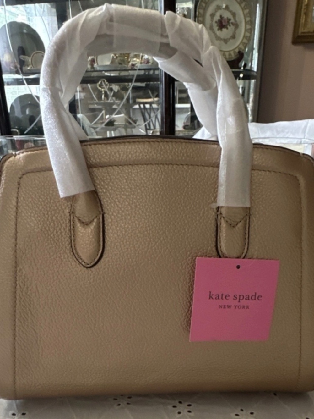 Kate Spade New York Rose Gold Pebbled Satchel Bag  Accent Gold Hardware NEW